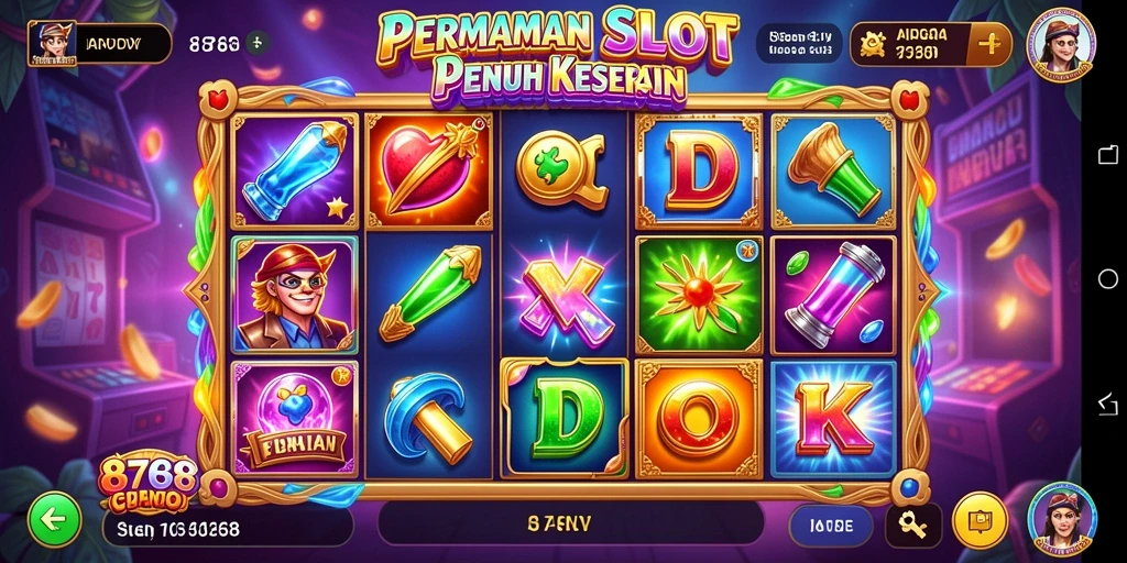 Tampilan gameplay 8768 dengan simbol Slot yang berwarna-warni dan menarik.