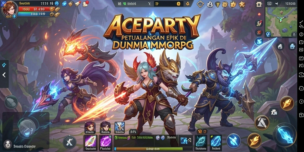 Tampilan gameplay ACEPARTY yang epik dalam dunia MMORPG.