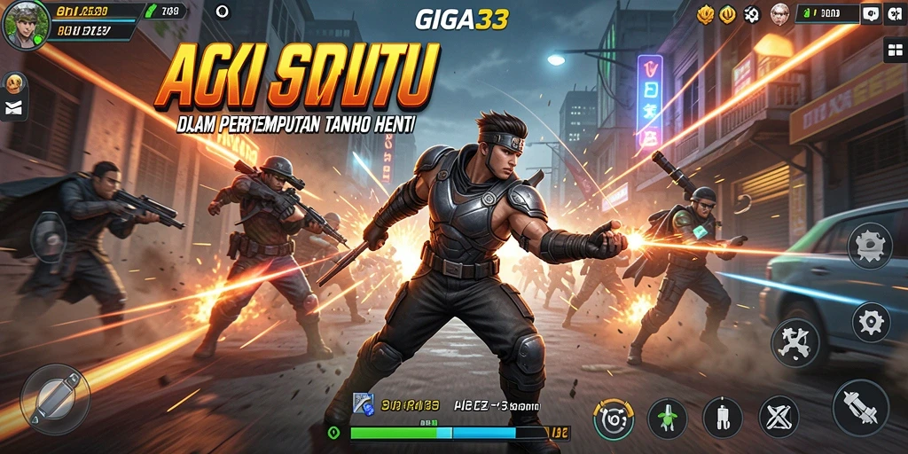 Gameplay GIGA33 menampilkan pertempuran seru dan grafis menakjubkan.