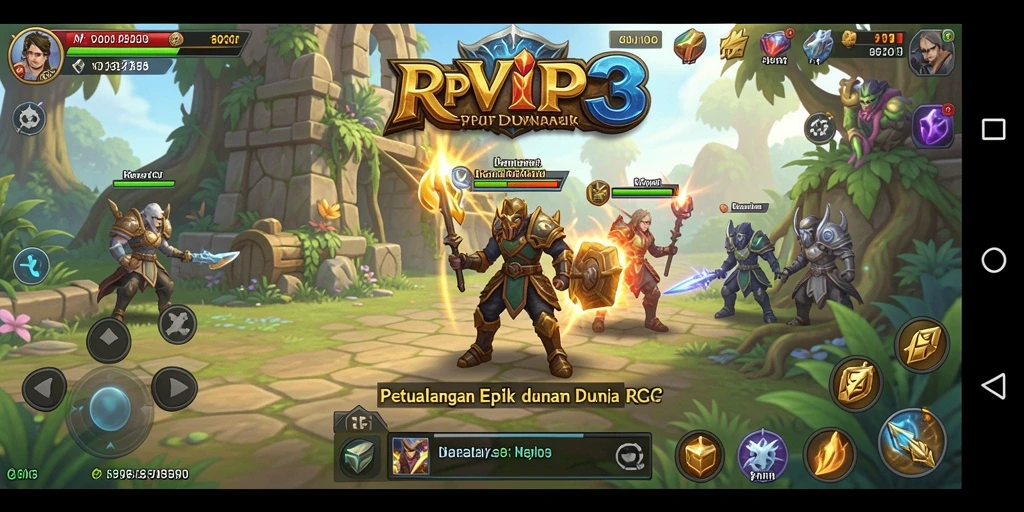 Gameplay RPVIP3 menampilkan pertempuran epik dengan karakter yang beragam.